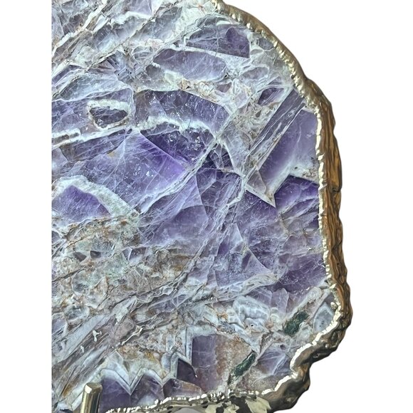 Amethyst Slab Desk or Wall Clock With Gold Edges & Detachable Stand 6.5”TX9.75” - Picture 11 of 12